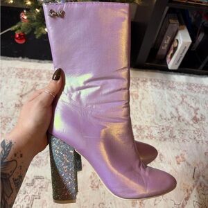 Lilac Boots with Glitter Heel